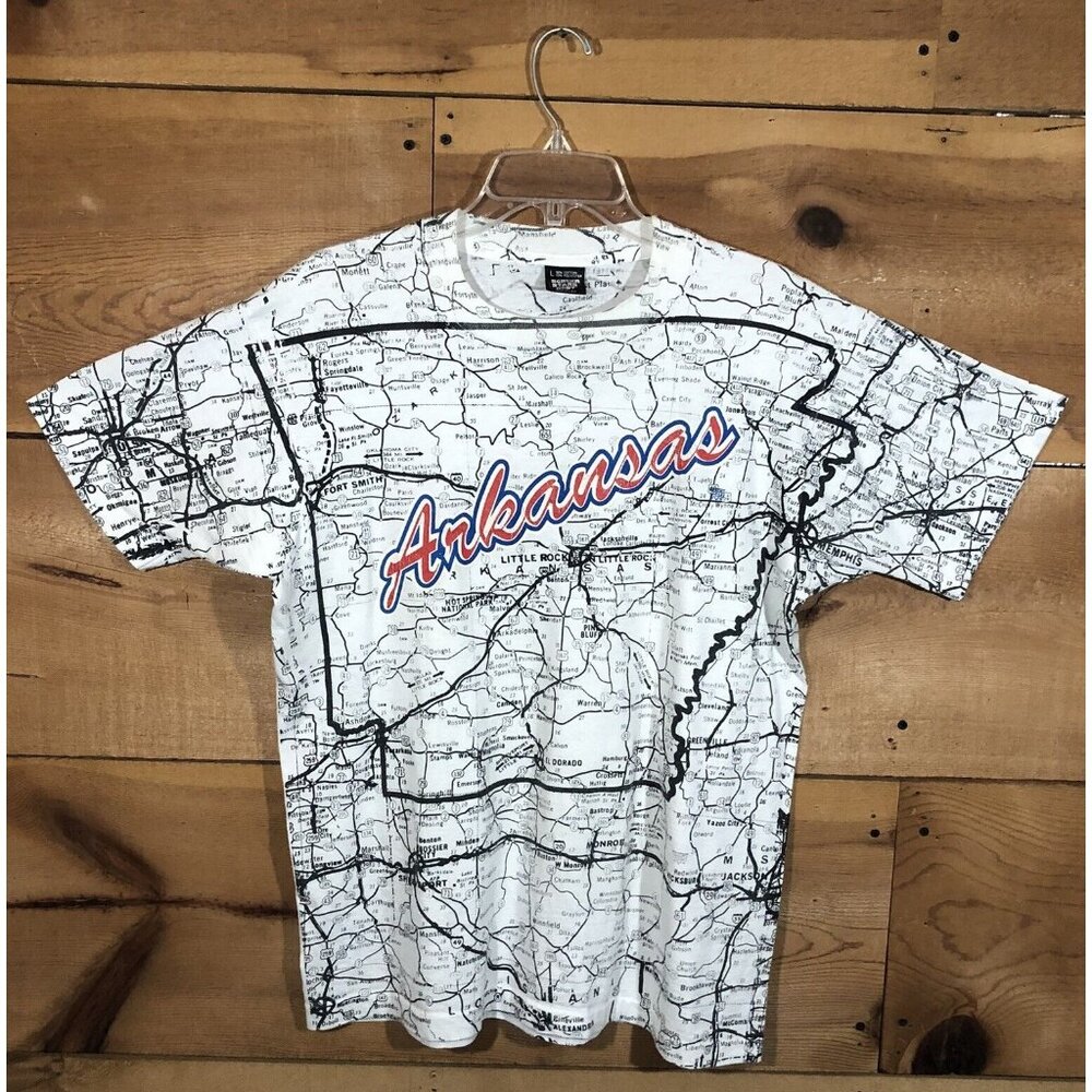 Vintage Screen Stars Best Arkansas ALL OVER PRINT T-Shirt Mens Size Large White
